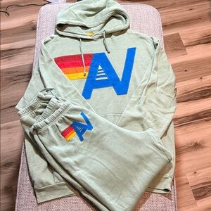 Aviator Nation Green Hoodie with Blue and Red Accents